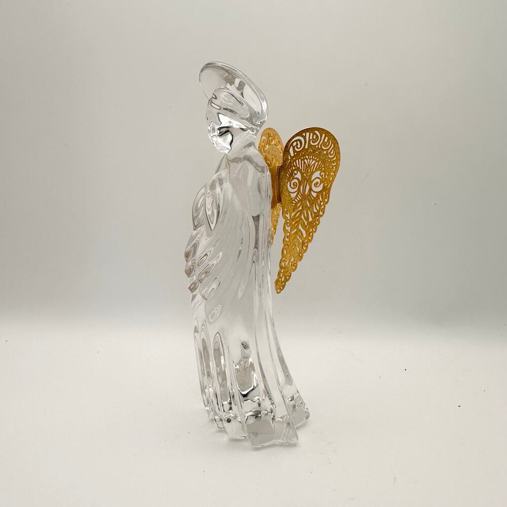Gorham Germany Signed Crystal Nativity Praying Angel Gold Filigree Wings 6.5"